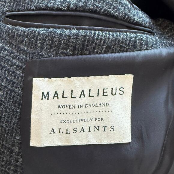 AllSaints Mallieus Men’s Wool Plaid Yuto Pea Coat Charcoal Gray Size Medium 38 - Picture 11 of 16